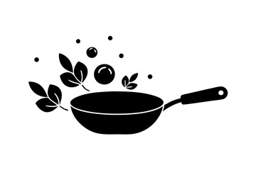 cooking pan with vegetables. Healthy food concept. Vegetables are flying out of the pan isolated on white background.