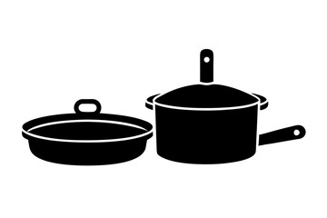 Cooking saucepans in the kitchen simple white icons set