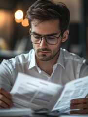 Professional Businessman Reading Financial Documents