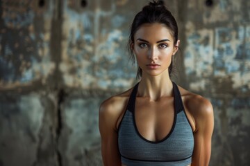 Fototapeta premium A woman poses in a sporty outfit, great for fitness and lifestyle images