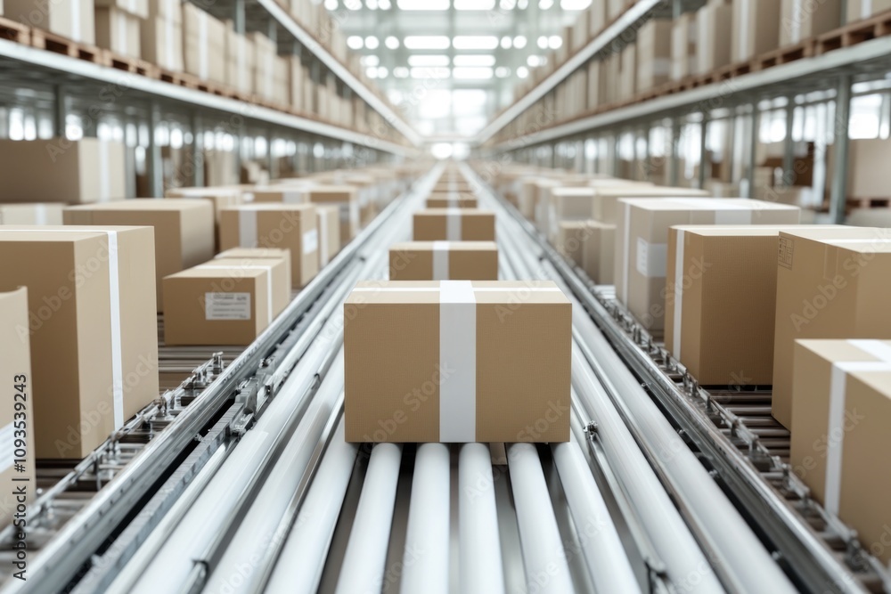 Poster a large storage area filled with boxes and crates