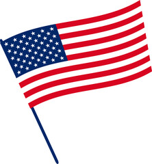 The national flag of the United States of America on a flagpole.  Vector illustration with transparent background.	
