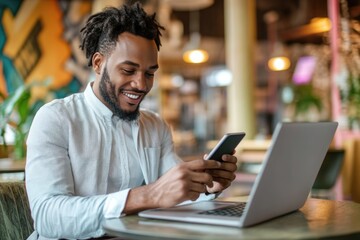 Obraz premium A person using technology for work or personal use, possibly in a home office setting