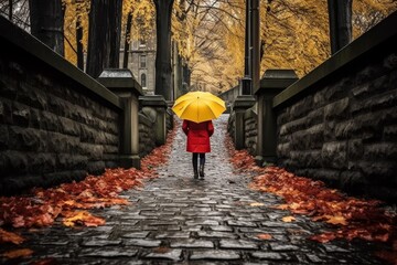 Minimalistic focus on a girl with an umbrella  rich color against a light gradient background
