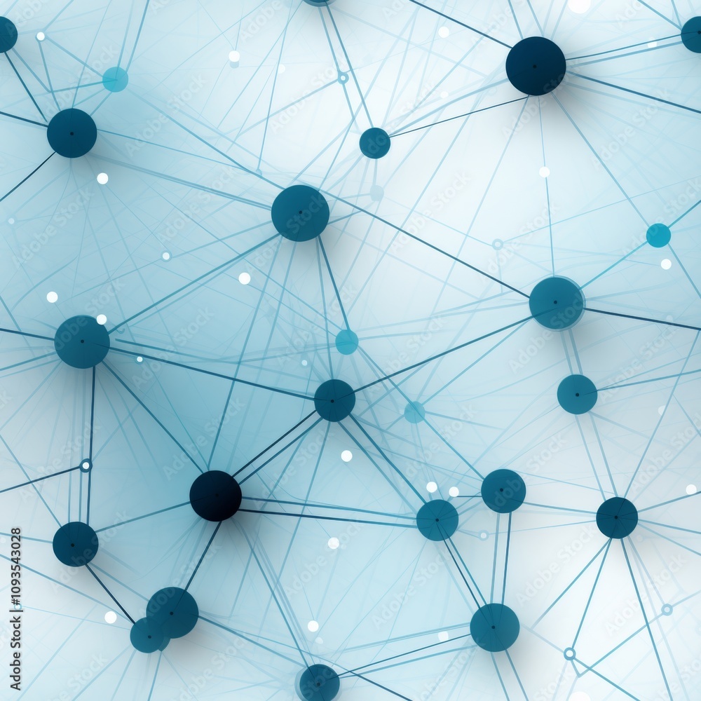 Aufkleber abstract network diagram interconnected nodes and lines in shades of blue on a white background