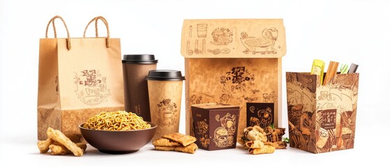 Asian Food Packaging Design Featuring Noodles And Snacks