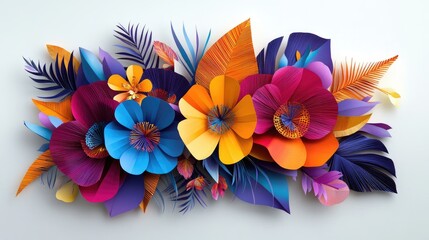 Vibrant Paper Flowers and Leaves Tropical Arrangement