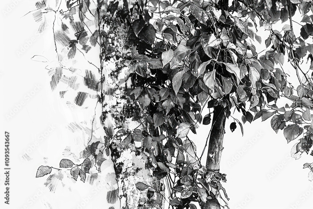 Poster A simple image of a tree without color, its silhouette stands out against the background