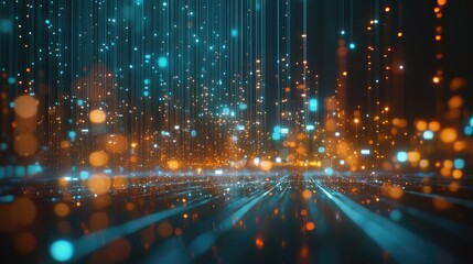 Fototapeta premium Abstract digital data stream, glowing particles and lines.