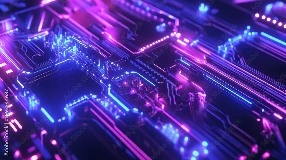 Poster abstract futuristic circuit board neon lights design