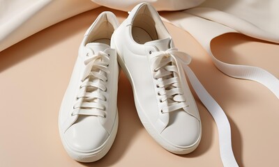 Pair of White Sneakers neatly positioned on a light background