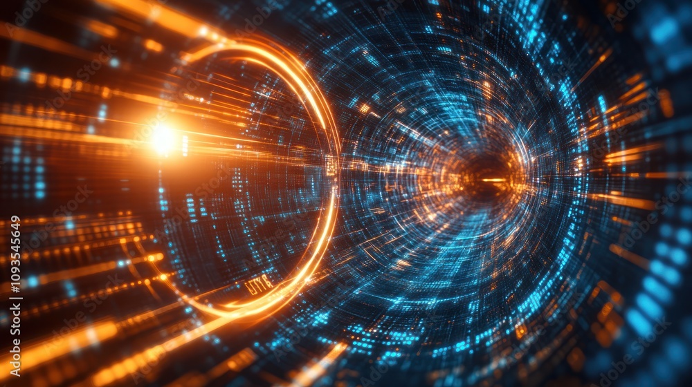 Poster Abstract Digital Tunnel Of Glowing Data Streams