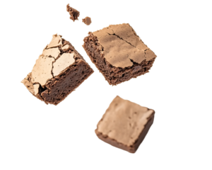 a brownie with a broken piece of cake