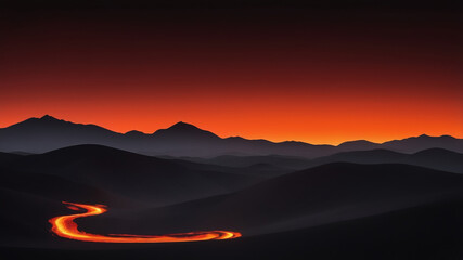 Winding Lava Path Through Dark Terrain