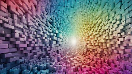 Abstract Geometric Cubes with Rainbow Colors