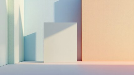 Minimalist geometric art with pastel-colored shapes and shadows
