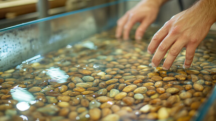 Glass Tank with Floating Cocoa Beans