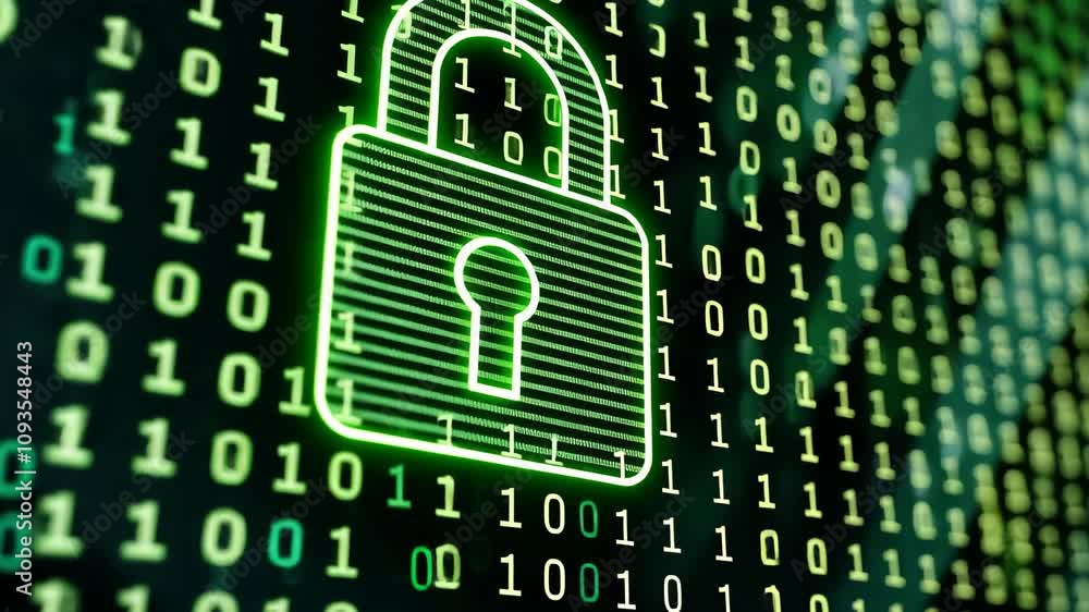Poster a digital lock formed by binary code, symbolizing data encryption, visualize the concept of encrypti
