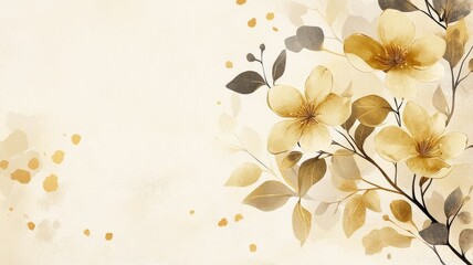Delicate yellow flowers and leaves on light background