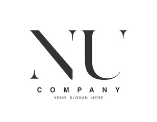 NU logo design. Initial letter n and u serif font style. Creative classic company name typography. Trendy logotype or identity.