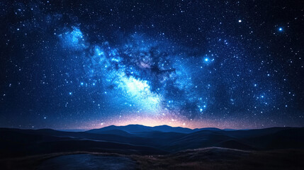 Fototapeta premium landscape illustration of a dreamlike sky filled with softly glowing, luminescent stars over calming hills