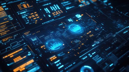 Fototapeta premium Futuristic digital interface with glowing graphs and data.