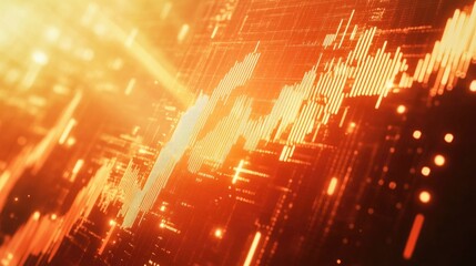 Abstract glowing orange stock market chart.