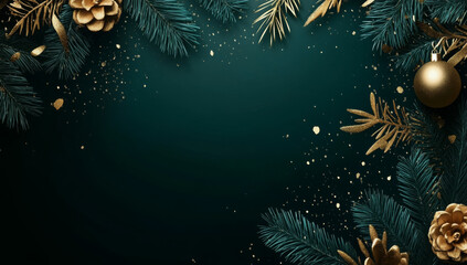 green christmas background with snowflakes and gold sequins 
