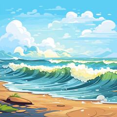 Obraz premium Stunning Ocean View Illustration: Daytime Beauty