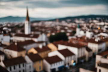 Fototapeta premium The blurred view of the ancient city creates a mysterious atmosphere, ideal for illustrations that convey nostalgia and mystery
