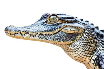 Close-up of alligator head isolated on white