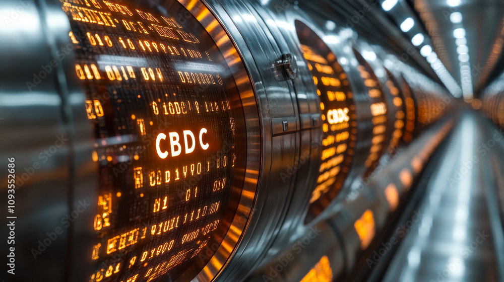 Poster digital transformation of cbdc: coins converting to code in central bank transaction