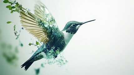 Obraz premium Abstract hummingbird in flight, nature blend.