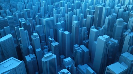 Obraz premium Futuristic cityscape with blue-toned skyscrapers creating a modern urban skyline, AI