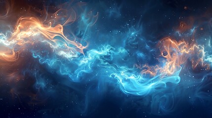 a blue and orange abstract background with stars and clouds