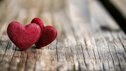 Fototapeta premium Romantic Red Hearts on Weathered Wooden Background
