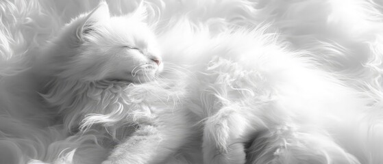 Fluffy white cat sleeping peacefully.