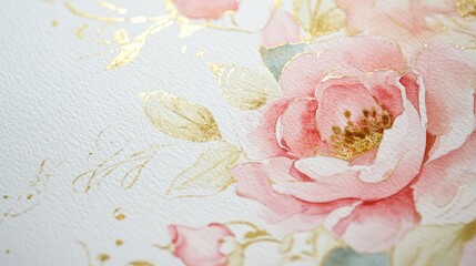 Delicate Watercolor Roses with Gold Accents