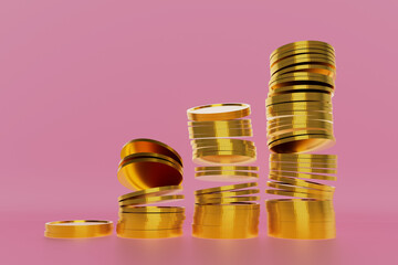 A stack of gold coins with one of them being open, 3d render illustration