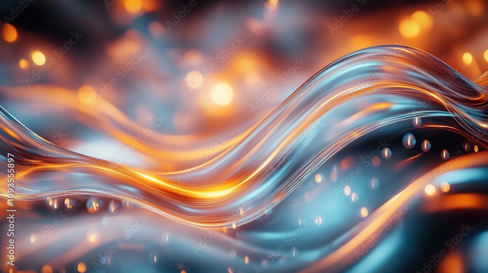 Fototapete Abstract dynamic design with flowing lines, colors. Smooth liquid effect. Vibrant wave pattern. Modern futuristic illustration. Relaxing colors. Horizontal graphic. Bright luminous shapes. Smooth