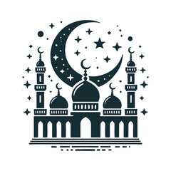 Intricate Islamic Mosque Silhouette Vector Art