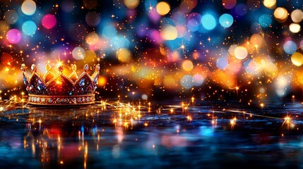 Obraz premium A gold crown sitting on top of a body of water