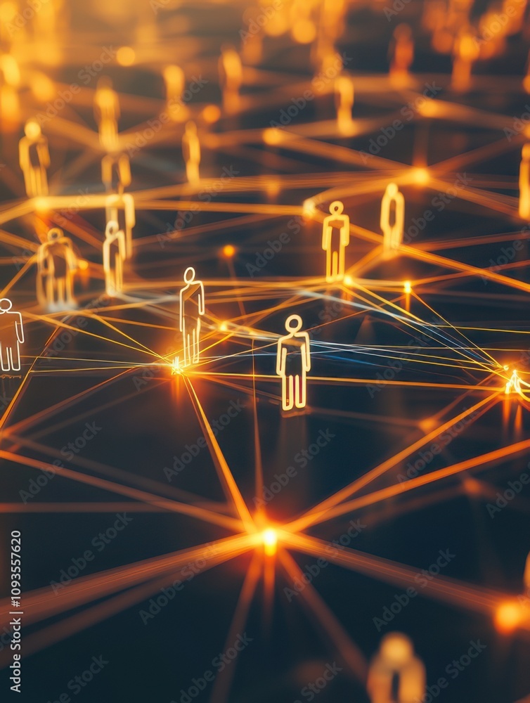 Poster digital network representation showing interconnected people symbolizing community interactions and 