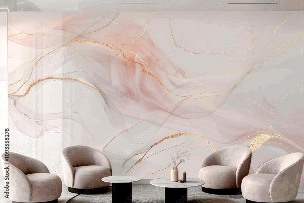 Poster large artistic mural with soft pink and gold tones adding a touch of elegance and sophistication to 