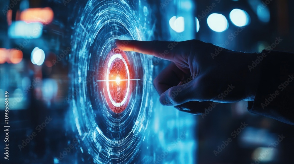 Canvas Prints hand interacting with futuristic holographic interface.