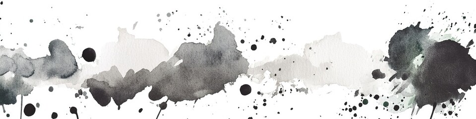Monochrome watercolor ink splashes banner