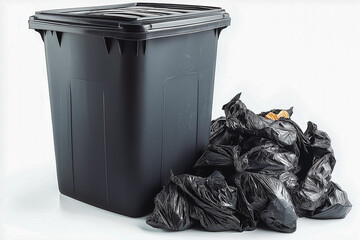 Container trash black bin isolated on white background