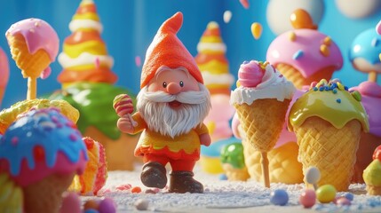 A Happy Gnome Amidst A Candy Sweet Landscape
