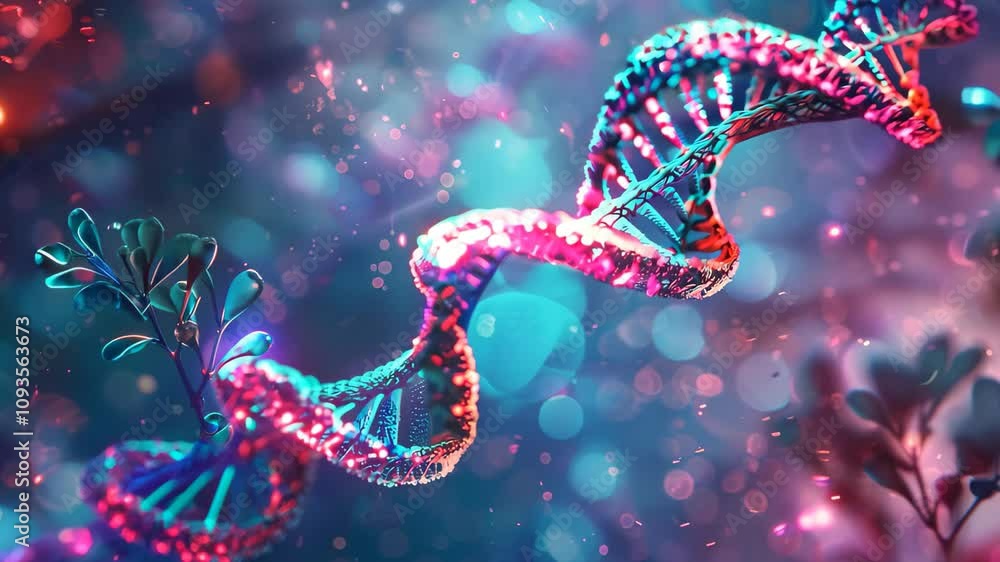 Poster a 3d video showcasing the intricate structure of a dna double helix as it undergoes gene editing, vi