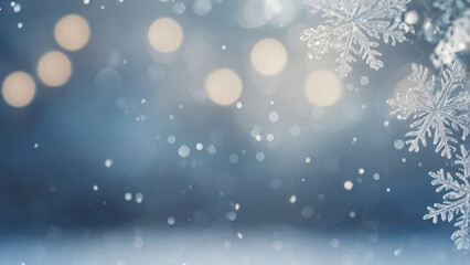 Naklejka premium An abstract background featuring delicate snowflakes and soft bokeh lights
